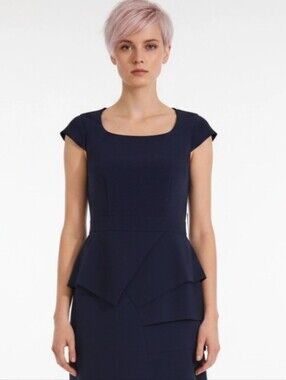 Calvin Klein NWT Navy Peplum Sheath Career Essential Dress Misses Size 2